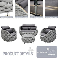Outdoor Patio Furniture Set Built for All Weather, 6 Piece Sectional Sofa, Aluminum Frame, Olefin Rope