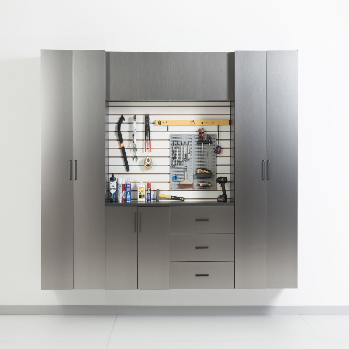 Klair Living Astro Series Garage Cabinet Set A, Soft-Closing Drawers, Metallic Gray