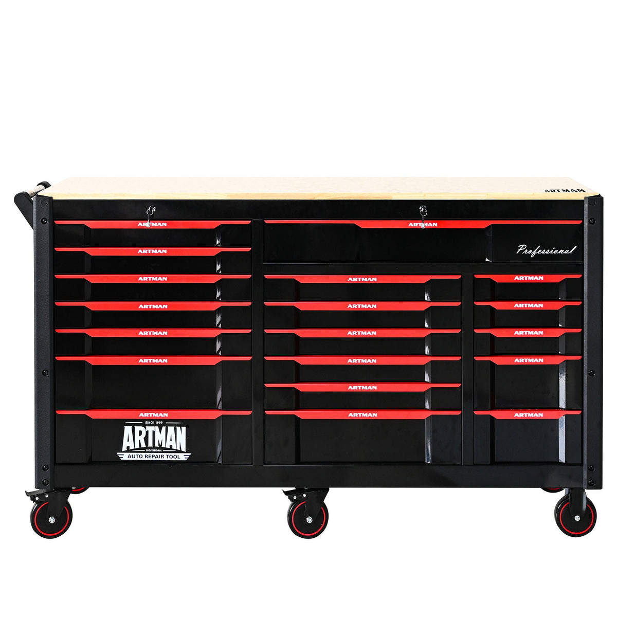 ARTMAN 19-Drawer Heavy-Duty Mobile Tool Cart, Black and Red