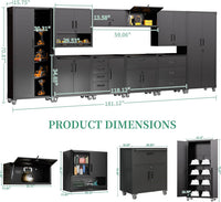 10-Piece Heavy Duty Steel Garage Cabinet System | All-In-One Modular Garage Cabinet Set for Ultimate Workshop Organization | Easy Assembly Garage Storage Cabinets & Tool Bench (Black)