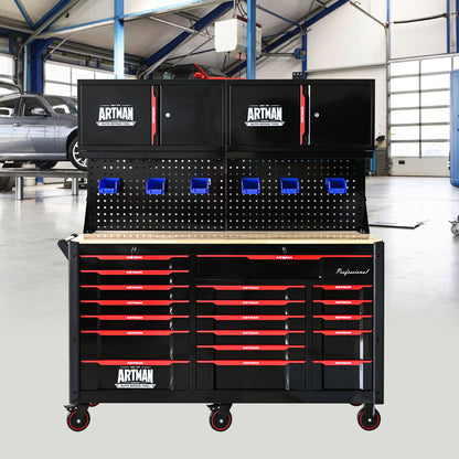 ARTMAN 19-Drawer Heavy-Duty Mobile Tool Cart, Black and Red