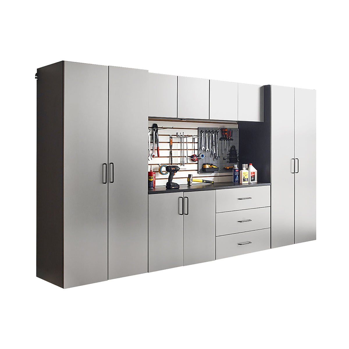Klair Living Astro Series Garage Cabinet Set A, Soft-Closing Drawers, Metallic Gray