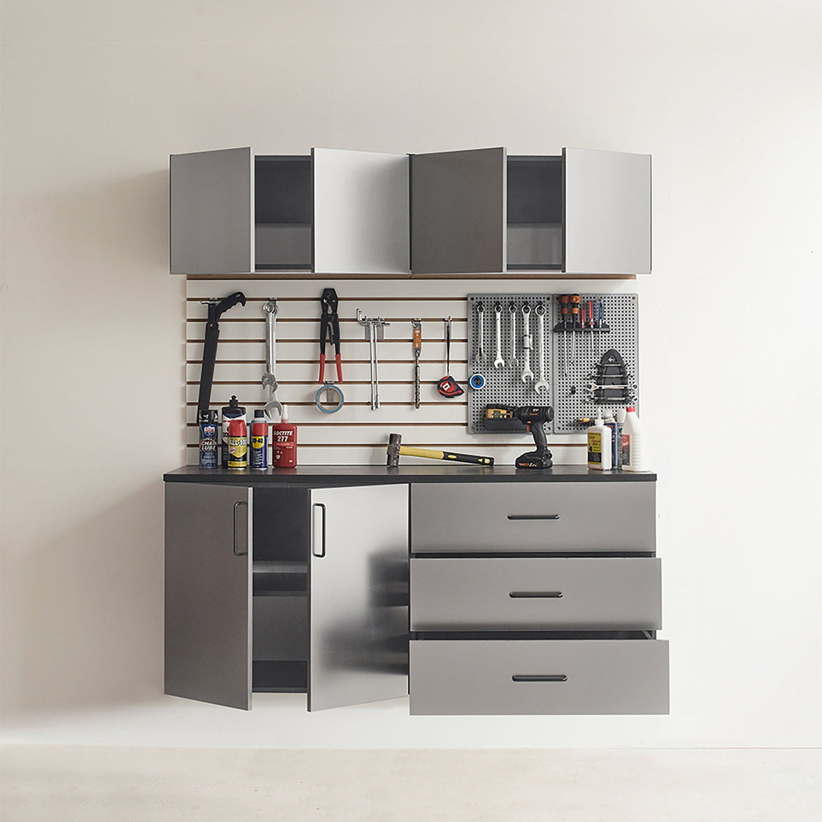Klair Living Astro Series Garage Cabinet Set C, Soft-Closing Drawers, Metallic Gray