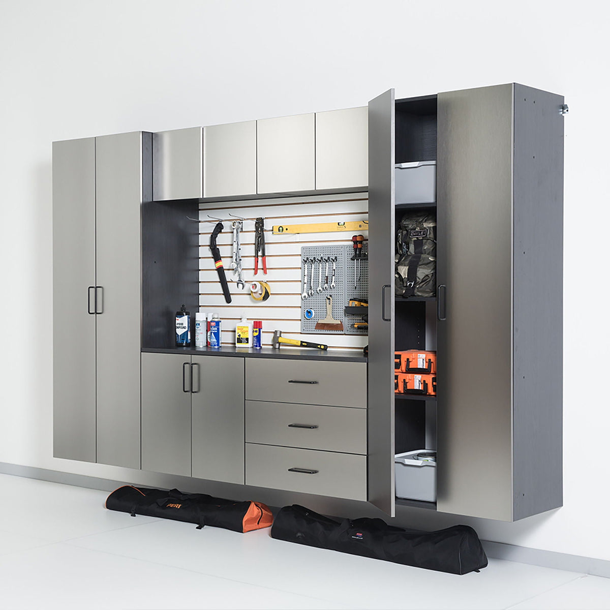 Klair Living Astro Series Garage Cabinet Set A, Soft-Closing Drawers, Metallic Gray