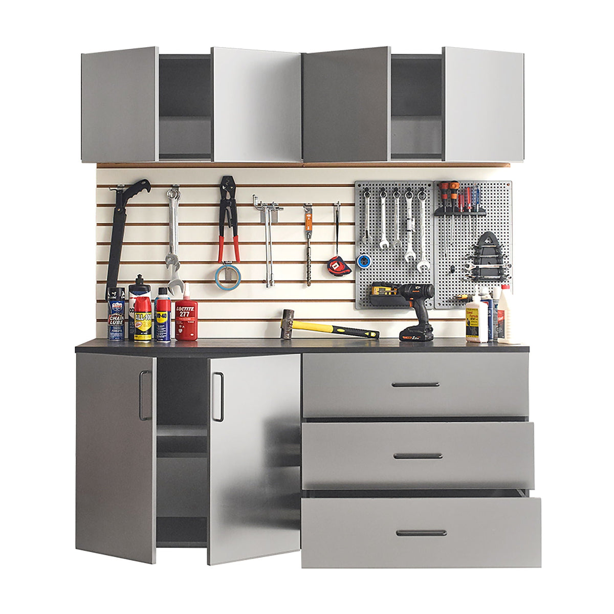 Klair Living Astro Series Garage Cabinet Set C, Soft-Closing Drawers, Metallic Gray