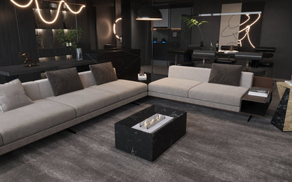 MEG Custom Marble Black Marble Coffee Table with Built-In Fireplace